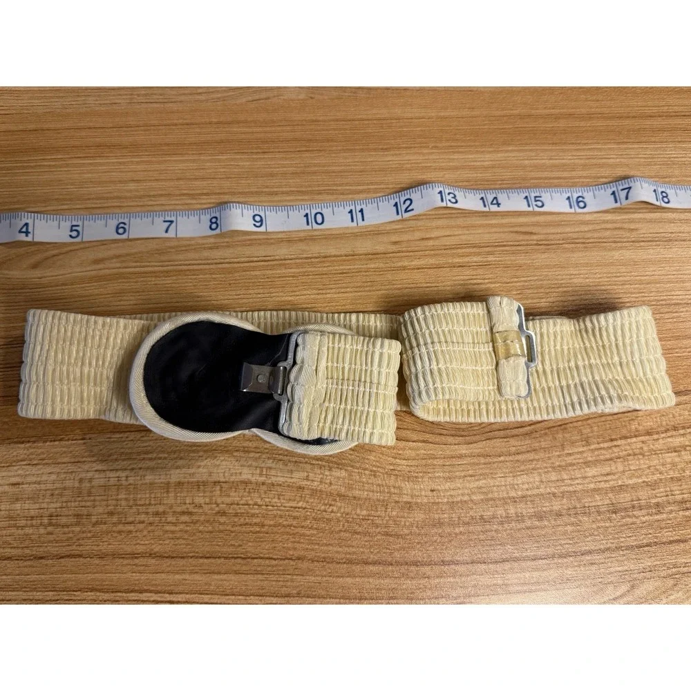 VTG Ivory Elastic Cinch Belt 80s Fabric Infinity Buckle One Size 34